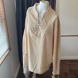 Tan Pirate Shirt lace up front and sleeves , size M